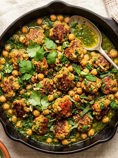 Skillet Chermoula Turkey Bites with Warm Chickpeas