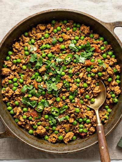 Skillet Indian Chicken Keema with Peas: Spiced Protein Snack