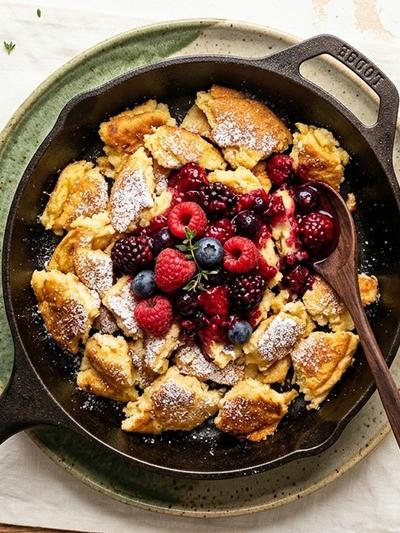 Skillet Viennese Protein Kaiserschmarrn with Warm Berry Compote