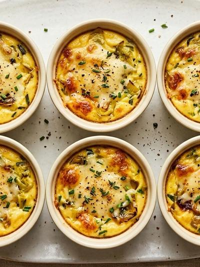 Slow Cooker Alsatian Egg and Leek Custard Cups with Gruyère