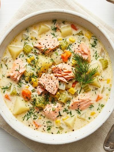 Slow Cooker American Salmon Potato Chowder with Dill