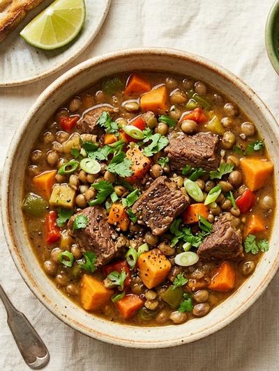 Slow Cooker Caribbean Beef and Pigeon Pea Breakfast Stew