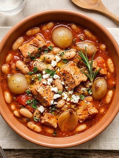 Slow Cooker Greek Turkey Stifado with White Beans