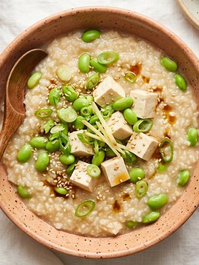 Slow Cooker Japanese Miso Tofu Congee with Edamame