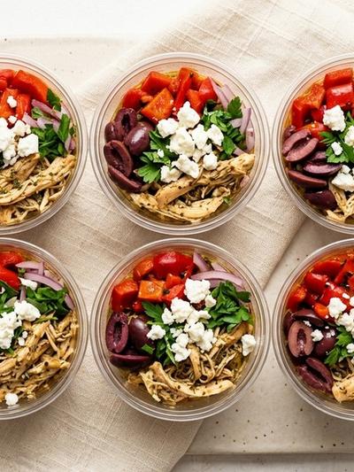 Slow Cooker Mediterranean Chicken and Olive Mezze Cups with Feta