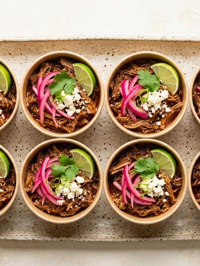 Slow Cooker Mexican Birria Beef Cups with Pickled Red Onion