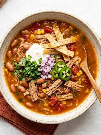 Slow Cooker Mexican Pork Tortilla Soup with Pinto Beans