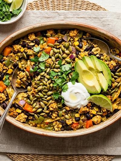 Slow Cooker Mexican Tofu and Black Bean Breakfast Casserole with Pepitas