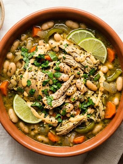 Slow Cooker Peruvian Cilantro Chicken Thighs with White Beans
