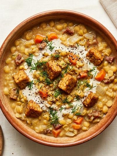 Slow Cooker Swedish Yellow Pea Stew with Tempeh and Dill