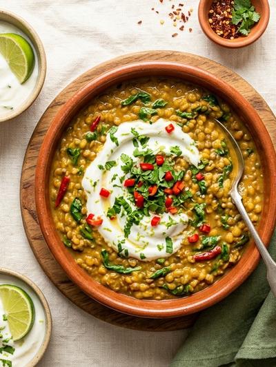 Slow Cooker Trinidadian Lentil Dhal with Lime Yogurt