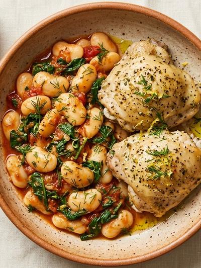 Steamed Greek Chicken Thighs with Gigantes Beans: GLP-1 Meal Prep