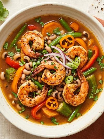 Stir-Fried Caribbean Shrimp Pepper Pot: Spiced GLP-1 Soup
