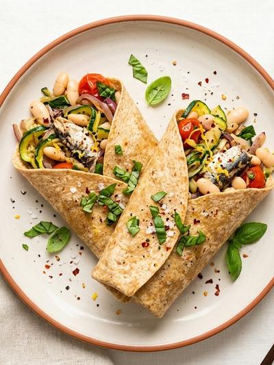 Stir-Fried Italian Sardine Wraps with Lemon and White Beans