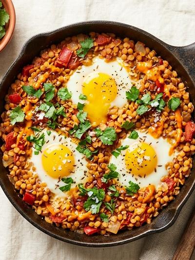 Tunisian Caraway Egg and Red Lentil Skillet: GLP-1 Protein Snack