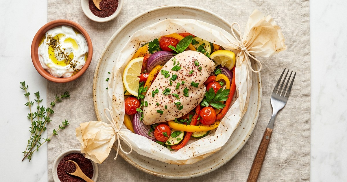 Turkish Parchment-Steamed Chicken with Sumac Vegetables: GLP-1 Dinner