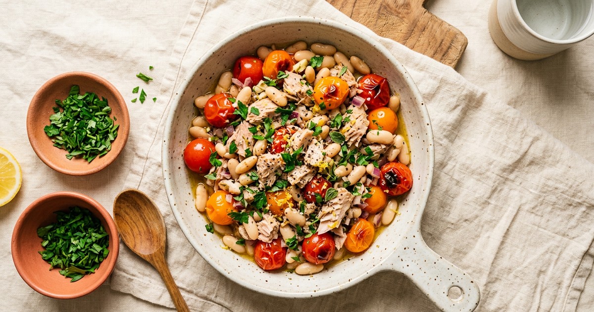 Warm Mediterranean Tuna and White Bean Sauté: GLP-1 Protein Snack